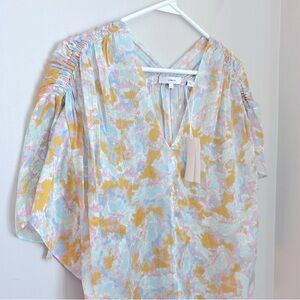 NWT VINCE Lotus Ruched Silk Floral Blouse Ladies Size Small